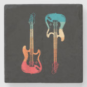 レトロギターギタリストエレクトリックバスギターロックM ストーンコースター (正面)