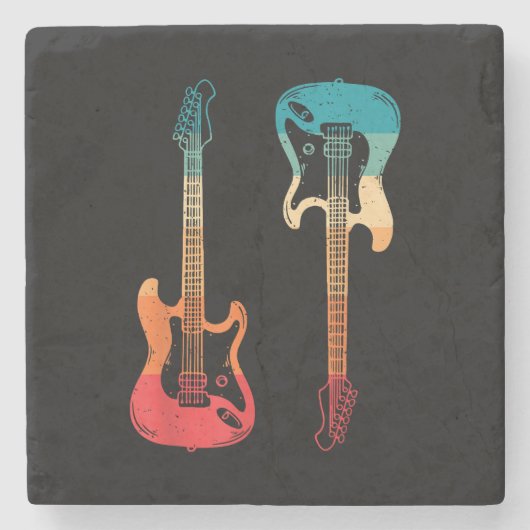 レトロギターギタリストエレクトリックバスギターロックM ストーンコースター (正面)