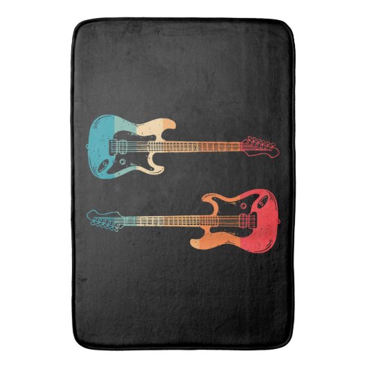 レトロギターギタリストエレクトリックバスギターロックM バスマット (正面縦)