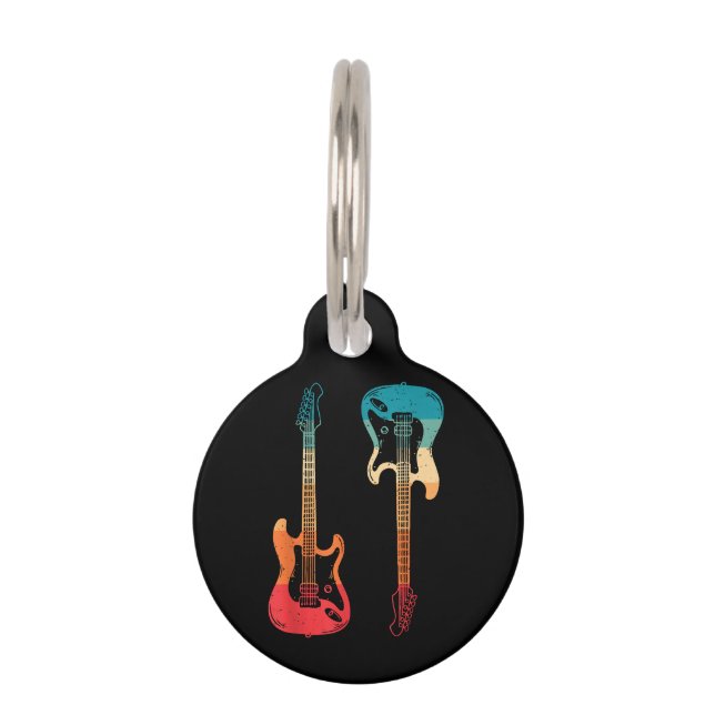レトロギターギタリストエレクトリックバスギターロックM ペット　ネームタグ (正面)
