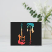 レトロギターギタリストエレクトリックバスギターロックM ポストカード (スタンド正面)