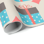 レトロギフトボックス青と茶色 ラッピングペーパー (ロールコーナー)