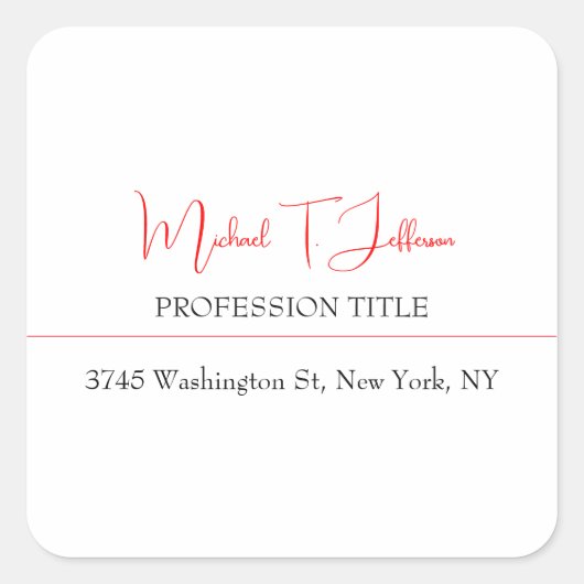 レトロクラシカルプレーンシンプルレッドホワイト スクエアシール (正面)