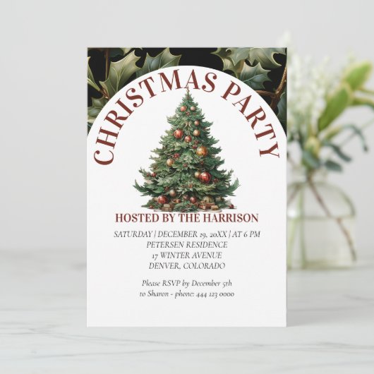 レトロクラシックかわいい水の色クリスマスツリー 招待状 (スタンド正面)