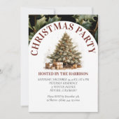 レトロクラシックかわいい水の色金ゴールドクリスマスツリー 招待状 (正面)
