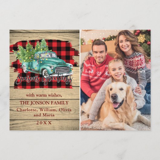 レトロクラシックのクリスマストラックの素朴挨拶 シーズンカード (正面)