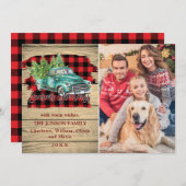 レトロクラシックのクリスマストラックの素朴挨拶 シーズンカード (正面/裏面)