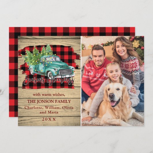 レトロクラシックのクリスマストラックの素朴挨拶 シーズンカード (正面/裏面)