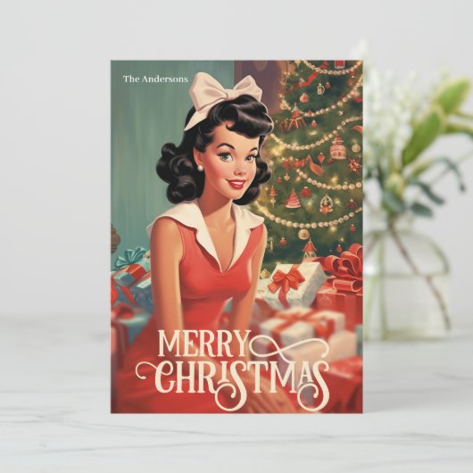 レトロクラシックイラストレーションクリスマス主婦 シーズンカード (スタンド正面)