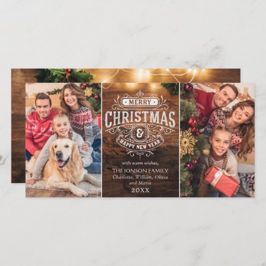 レトロクラシックウッドメ素朴リークリスマスグリーティング シーズンカード (正面/裏面)