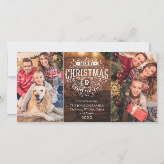 レトロクラシックウッドメ素朴リークリスマスグリーティング シーズンカード (正面)