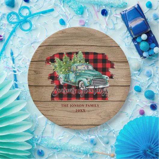 レトロクラシックウッドメ素朴リークリスマストラック ペーパープレート (パーティー)