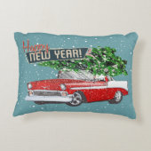 レトロクラシックカーメリークリスマスハッピーニューイヤー アクセントクッション (裏面)
