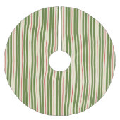 レトロクラシッククリスマスストライプクリスマスオリーブクリームレッド ブラッシュドポリエステルツリースカート (正面)