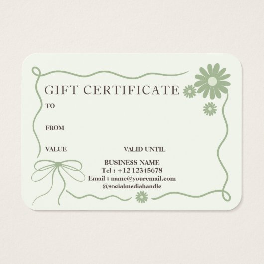レトロクラシックグリーン格子状リボン花ギフトカード (裏面)
