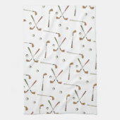 レトロクラシックゴルフゴルファーのクラブボールパターン キッチンタオル (縦)