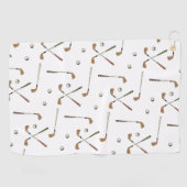 レトロクラシックゴルフゴルファーのクラブボールパターン ゴルフタオル (横)