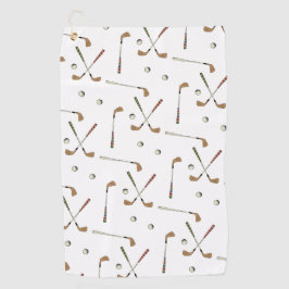 レトロクラシックゴルフゴルファーのクラブボールパターン ゴルフタオル