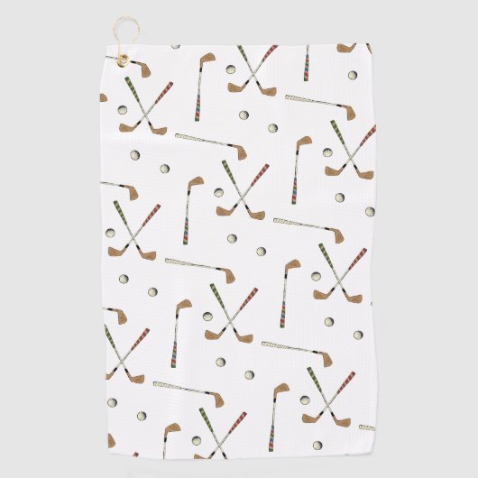 レトロクラシックゴルフゴルファーのクラブボールパターン ゴルフタオル (正面)