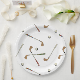 レトロクラシックゴルフゴルファーのクラブボールパターン ペーパープレート