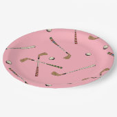 レトロクラシックゴルフゴルファーのクラブボール模様ピンク ペーパープレート (アングル)