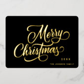 レトロクラシックスパークルメリークリスマス金ゴールド 箔シーズンカード (正面)