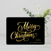 レトロクラシックスパークルメリークリスマス金ゴールド 箔シーズンカード (立ち正面)