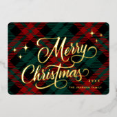 レトロクラシックスパークルメリークリスマス金ゴールド 箔シーズンカード (正面)