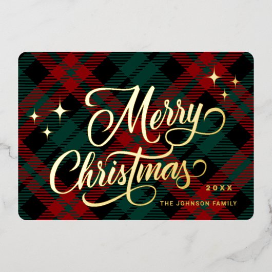 レトロクラシックスパークルメリークリスマス金ゴールド 箔シーズンカード (正面)