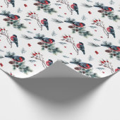 レトロクラシックパインコーンブランチクリスマスバード ラッピングペーパー (角)