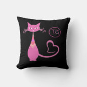 レトロクラシックピンクキティ猫ハートテールモノグラム クッション (正面)