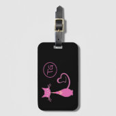 レトロクラシックピンクキティ猫ハートテールモノグラム ラゲッジタグ (正面縦)