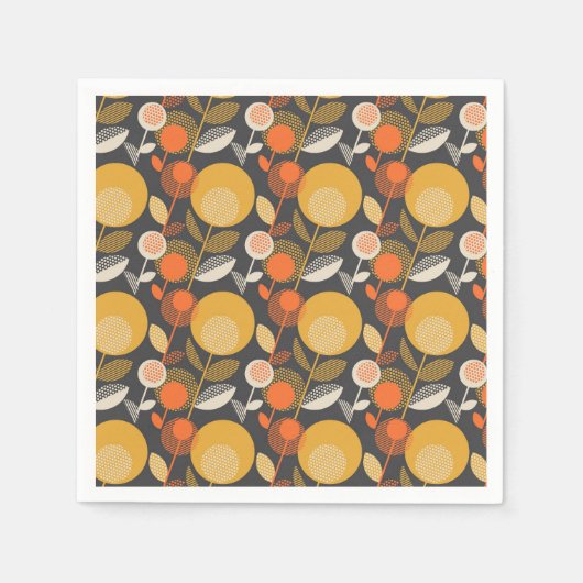 レトロクラシックフローラルパターン スタンダードカクテルナプキン (正面)