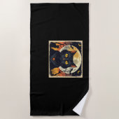 レトロクラシックブラックキャットハロウィーンTシャツクラシック ビーチタオル (正面)