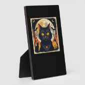 レトロクラシックブラックキャットハロウィーンTシャツクラシック フォトプラーク (側面)