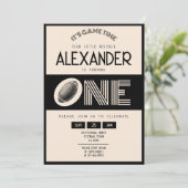 レトロクラシックブラックフットボール1st誕生日 招待状 (スタンド正面)