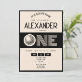 レトロクラシックブラックベースボールワンバースデー 招待状 (スタンド正面)