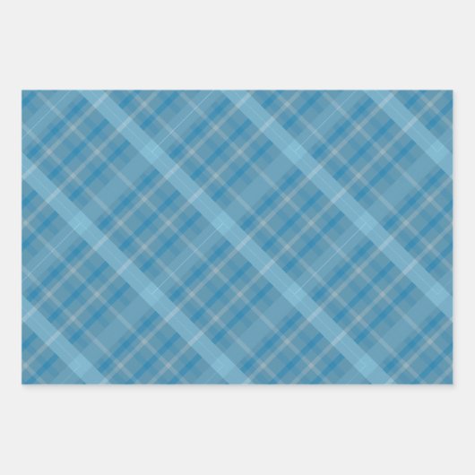 レトロクラシックブルーとグレーの格子模様 ラッピングペーパーシート (正面2)