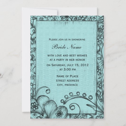 レトロクラシックブルーとブラックフローラブライダルショウ 招待状 (正面)