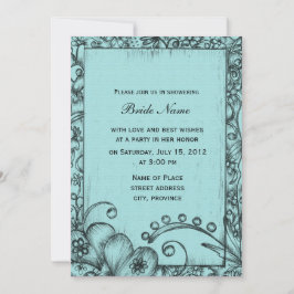 レトロクラシックブルーとブラックフローラブライダルショウ 招待状