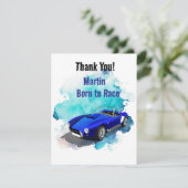 レトロクラシックブルースポーツカー誕生日アドベンチャーH サンキューカード (スタンド正面)