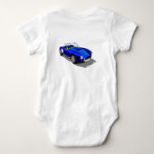 レトロクラシックブルースポーツカー誕生日アドベンチャーH ベビーボディスーツ (裏面)