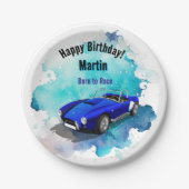 レトロクラシックブルースポーツカー誕生日アドベンチャーH ペーパープレート (正面)