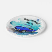 レトロクラシックブルースポーツカー誕生日アドベンチャーH ペーパープレート (アングル)