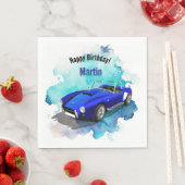 レトロクラシックブルースポーツカー誕生日冒険 スタンダードランチョンナプキン (インサイチュ)