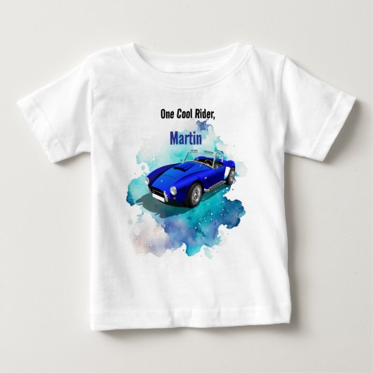 レトロクラシックブルースポーツカー誕生日冒険 ベビーTシャツ (正面)
