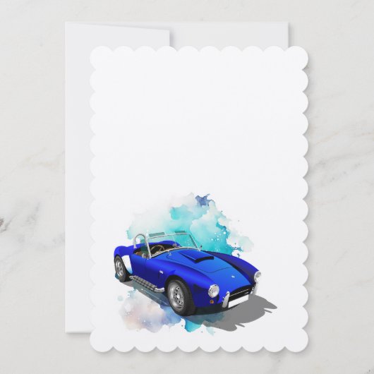 レトロクラシックブルースポーツカー誕生日冒険 招待状 (裏面)