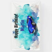 レトロクラシックブルースポーツカー誕生日冒険 横断幕 (縦)