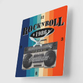 レトロクラシックブームボックスロックンロールミュージックヴィンテージ   スクエア壁時計 (傾斜)