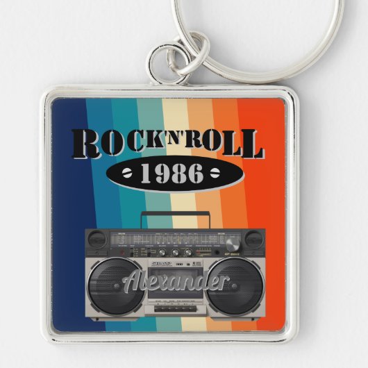 レトロクラシックブームボックスロックnロール音楽ヴィンテージ キーホルダー (正面)